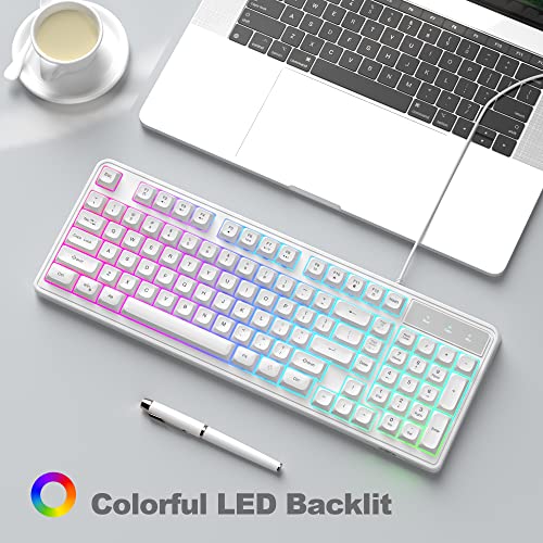 Camiysn Wire Gaming Keyboard, 7 Colorful Rainbow Backlight Classic Gaming Keyboard (White) - color: White