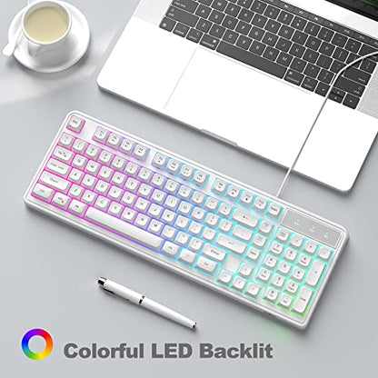 Camiysn Wire Gaming Keyboard, 7 Colorful Rainbow Backlight Classic Gaming Keyboard (White) - color: White
