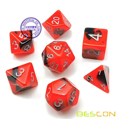 Bescon Two-Tone Glow-in-the-Dark Polyhedral Dice Set HOT Rocks, Luminous RPG Dice Set d4 d6 d8 d10 d12 d20 d% Brick Box Pack - color: Hot Rocks