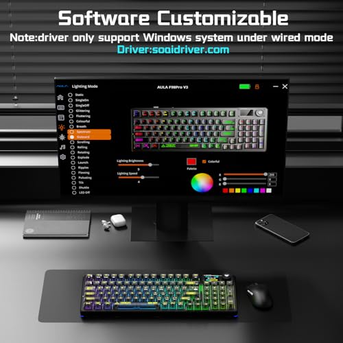 Aula F98Pro V3 Wireless Mechanical Keyboard with Screen & Knob,Tri-Mode Hot Swappable Computer Keyboards,10000mAh Battery,Clear Keycaps RGB Backlit Gasket Mount Black Gaming Keyboard for PC/Office - color: Black