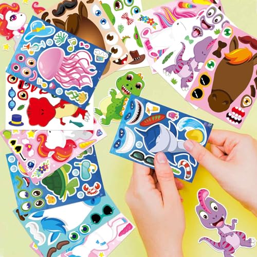 24 Sheets Make a Face Stickers for Kids Toddlers, Make Your Own Animal Mix and Match Sticker Sheets with Sea Animals Horses Dinosaurs Unicorns for Kids Crafts Party Favors Goodie Bags Stuffers - style: Animal