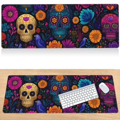 31.5”x11.8”Large Gaming Mouse Pad for Desk, Mouse Mat with Seamed Edges, Waterproof Desk Pad, Non-Slip Rubber Base, Keyboard Pad Computer Mat, Big XL Mousepad-Skull Flower - color: Skull Flower