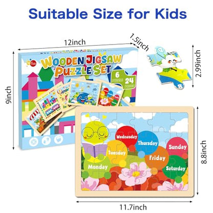 Montessori Wooden Puzzles for Toddlers 3-5, 6 Packs 24Pcs Solar System Learning Toys, Educational Preschool Puzzle Set, Toys for Kids Age 3 4 5 6 7 8, Birthday Gift for Boys Girls（Season） - style: Seasons