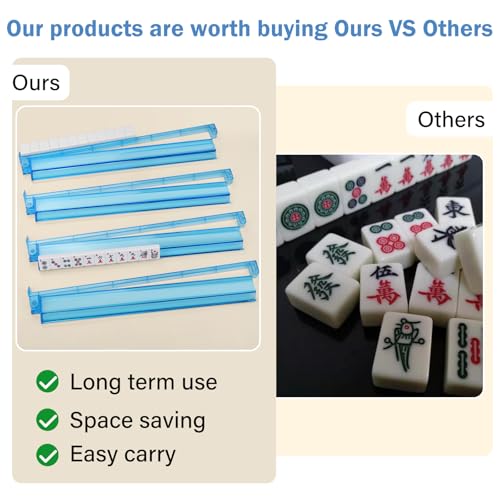 CAYOULR Blue Mahjong Racks with Pushers Set of 4 Clear Acrylic Holders | Portable Mahjong Racks Convenient Rotating One-Piece Mahjong Pushers mahjong racks well-made sturdiness - color: Blue