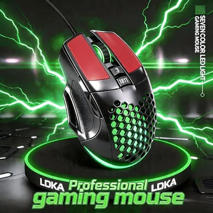 【 Plug and Play - 59 Inch Cable 】 Wired Gaming USB Mouse - Honeycomb Hollow - Anti-Slip - RGB Lighting - Ultra Lightweight Design - 4 Adjustable DPI - Office & Gaming Universal - color: Black, size: Professional Mouse