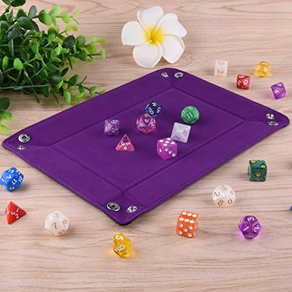 SIQUK Double Sided Dice Tray Folding Rectangle PU Leather and Dark Violet Velvet Dice Holder - color: Dark Violet