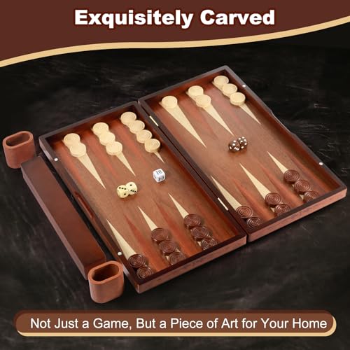 Handcrafted Wooden Backgammon Set - 16x15.3inch, Oversized Pieces, Intricate Carvings, Premium Travel Game Board for Adults & Kids (Star) - style: Upgraded Star 39x40CM