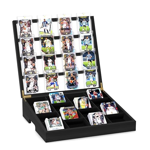 Emfogo Wooden Card Sorting Tray Trading Card Display, 16-Compartment Trading Cards Organizer with Handle Design, Cards Sorter for Sports, Trading, TCG, Game, and Collection Display, Black