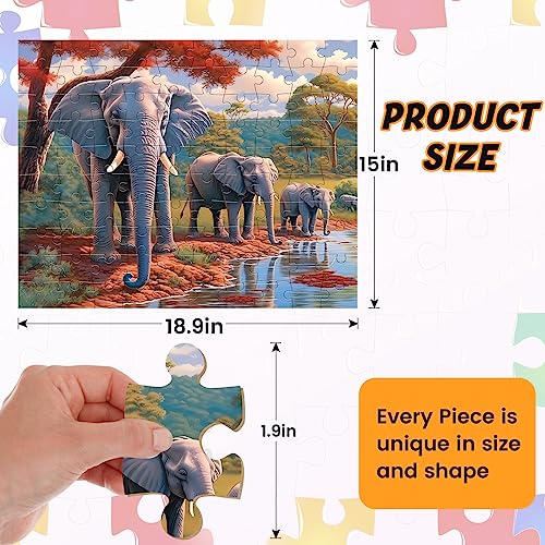 100 Piece Big Piece Jigsaw Puzzle for Seniors Elephant Forest Dementia Large Piece Puzzles for Seniors- Alzheimer's Activity for Adults Puzzle- Best Memory Game for Patiens in Nursing Home 15" x 19" - style: 100 Large Pieces