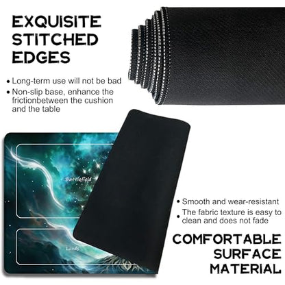 for MTG Playmat 24 x 14 Inches Green Vitality Magic Play Mat Card Game Mat for Magic The Gathering TCG PTCG Playmat with Free Storage Bags Non-Slip Backing and Stitched Edge - color: Green Vitality With Zones