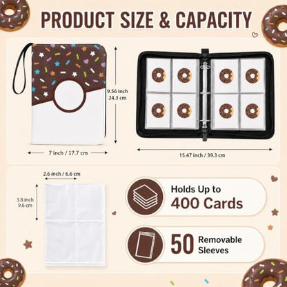 4 Pocket Card Binder 400 Card Holder Album, Choco Donut Trading Cards Holder Zipper Binder for Girl Teen Collection (Choco Donut, 400 Pocket) - color: Choco Donut, size: 400 Pocket