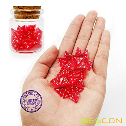 Bescon Mini Gem Red D4 Dice Set, 30-Piece 4-Sided Polyhedral Dice in Glass Jar for RPG, Tabletop Games, Math Games and Party Favors - color: Mini Gem Red D4 Dice 30pcs Healing Potion Bottle
