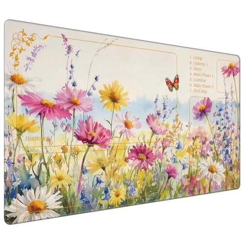 DEGDFSGR for MTG Playmat with Zones 24 x 14 inches for TCG Playmats Non-Slip Rubber Base Commander Play Mat for MTG Mat Iorcana Trading Card Game, Butterfly Wildflowers Daisies - color: Butterfly Wildflowers Daisies, size: 24" x 14"