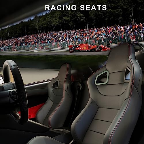 2 Pcs Adjustable Universal Racing Seats with Double Sliders, Reclinable Bucket Seats, 1 Pair of Sport Seats for Vehicles (Black O) - color: Black O