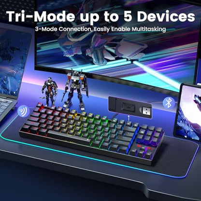 Redragon Wireless Gaming Keyboard, BT/2.4Ghz Tri-Mode Mechanical Keyboard, buit-in Battery, Programmable 87 Keys TKL, LED Rainbow Backlit - K552-KRS - color: Deep Blue