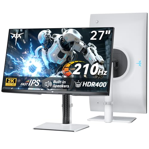 KTC 27 Inch 1440P 200Hz White Gaming Monitor, OC 210Hz, H27T6 | Built-in Speakers, 2K QHD, Fast IPS, Adaptive Sync, HDR400, Height/Tilt/Swivel/Pivot Vertical Monitor - color: White, size: 2K 210Hz FastIPS