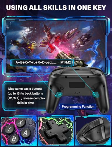 ZRZLMVP Switch Controller Wireless for Nintendo Switch/OLED/Lite/Switch 2 | 1000mAh Rechargeable Switch Pro Controllers with 9 Colors LED Light, Switch Control with Turbo,Vibration,6 Axis Gyro,Wake Up - color: Black