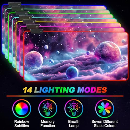 ARTSO Large RGB Gaming Mouse Pad, Led Big Mouse mat with 14 Light Modes, Extended Soft Computer Keyboard Mat Non-Slip Rubber Base, Colorful Purple Ball - color: Colorful Purple Ball