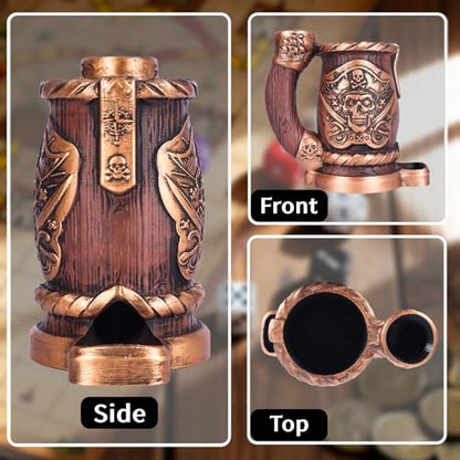 Dice Tower Mug, Dice Rolling Tower, Comes with 7 PCS Dice Set, Suitable for DND Dungeons and Dragons, Tabletop Games, Available As Drink Holder, D&D Gifts, DND Accessories (Wooden Skull) - color: Wooden Skull
