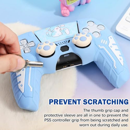 DLseego Protective Cover for PS5 Controller, Soft Silicone Ergonomic Anti-Slip Controller Case Skin with 2 PCS Thumb Stick Grip Caps and 1 PCS Touch Pad Sticker- Blue - color: Blue