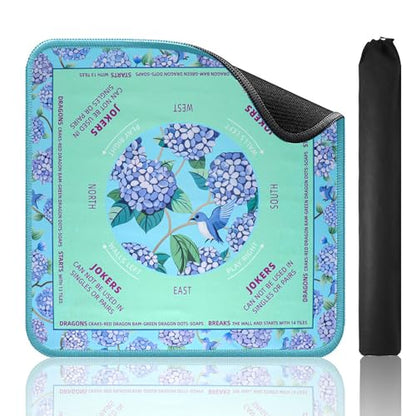 Green Mahjong Learning Mat (33” x 33”) with Black Carrying Bag, Anti-Slip, Noise-Reducing Mahjong Mat for Table, Board Games, Tile Games and Cards - color: Green