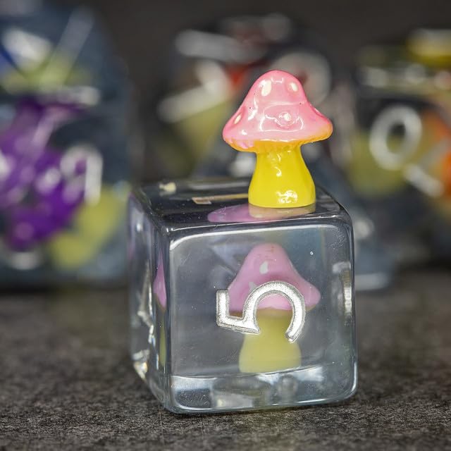 Sage's Portal Familiars and Reagents Resin DND Dice Set Polyhedral Dice Set for Dungeons and Dragons RPG Tabletop TTRPG (Rainbow Magic Shrooms) - color: Rainbow Magic Shrooms