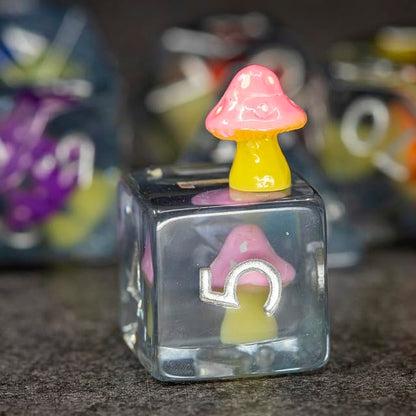 Sage's Portal Familiars and Reagents Resin DND Dice Set Polyhedral Dice Set for Dungeons and Dragons RPG Tabletop TTRPG (Rainbow Magic Shrooms) - color: Rainbow Magic Shrooms