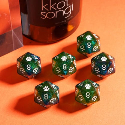 10-Pack Green D20 Dice Glitter 20 Sided Dice for DND Tabletop Games | Leather Storage Bag, DM Gift, for Dungeons and Dragons Role Playing Games - color: 10pcs D20 Blue Mixed Green