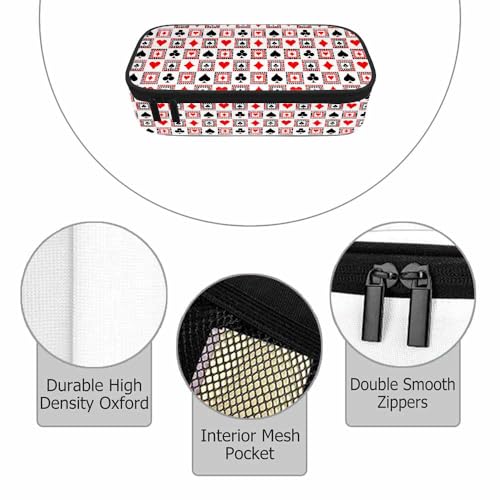 Playing Cards Pencil Holder Bag Bright Red Black White Symmetrical Geometric Pencil Case College Office Organizer for Students Boy Girl Teens Adults - color: Playing Cards
