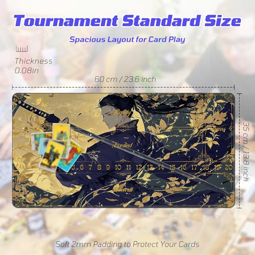 Classical-Style Hero TCG Playmat, RPG Quest Progress Playmat for MTG Card Game, Stitched Edge Non-Slip Rubber Base, Smooth Surface Trading Card Game Mat 24 x 14 Inch - color: Classical-style Hero, size: Zone 2