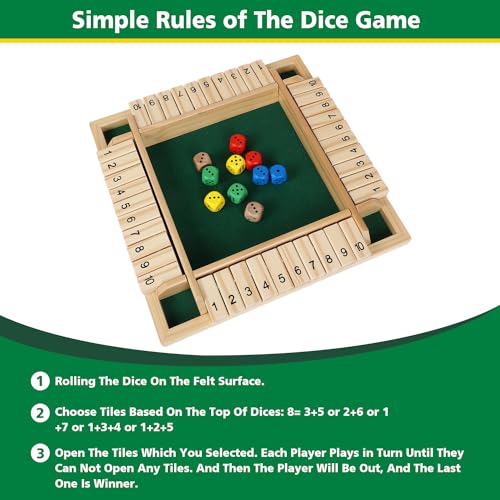 GOTHINK 1-4 Player Shut The Box Dice Game, 11.5-inch Wooden Board Table Math Game with 10 Dices - Math & Decision Skills for Adults/Kids, Perfect for Home Class Parties & Pubs - Classic Tabletop Fun - color: Original - 11.5 Inch