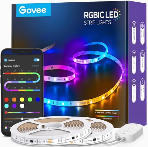 Govee 65.6ft RGBIC LED Strip Lights, Smart App Control Light for Bedroom | Bluetooth Color Changing LED Lights, DIY Segmented Color, Enhanced Music Sync for Bedroom, Kitchen and Home Decor - size: 65.6ft