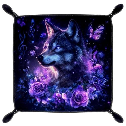 Dice Trays Wolf Rose Holder Storage Box for Dice Games Like RPG DND, Leather Dice Holder Portable Folding Rolling Dice Tray, 16x16cm - color: Multi 10