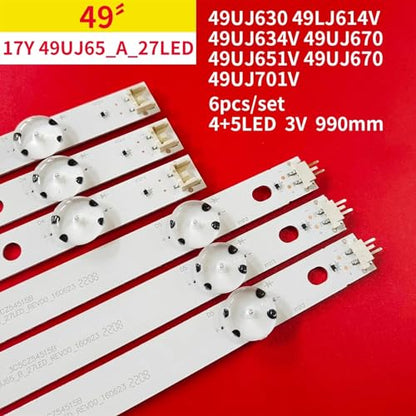 6Pcs/1Set LED Backlight Strip Compatible with LG 49" TV 49UJ630 49LJ614V 49UJ634V 49UJ670 49UJ651V 49UJ701V 17Y 49UJ65_A_27LED