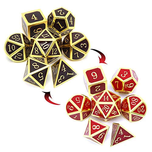 Haxtec Color Changing Metal DND Dice Set Gold Black Red Color Shifting D&D Dice with Leather Dice Bag Compatible with Dungeons and Dragons TTRPG DND Gift - color: Gold Black Red