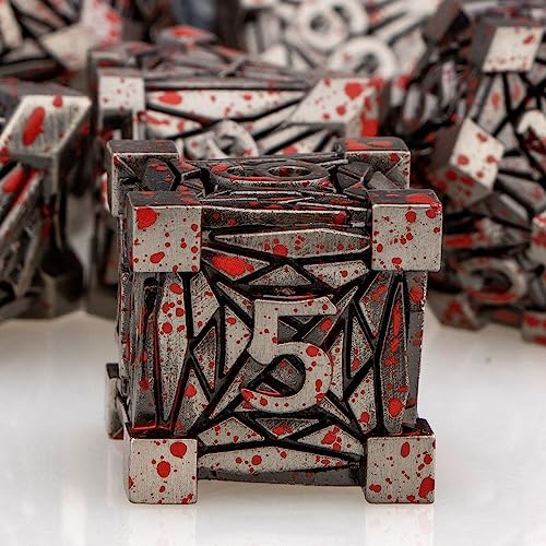 7PCS Metal DND Dice Set with Box, Debris RPG Blood Spatter D and D Dice for use with D&D Tabletop Games Role Playing Game Polyhedral Dice Set D20 D12 D10 D8 D6 D4 - color: Blood Spatter
