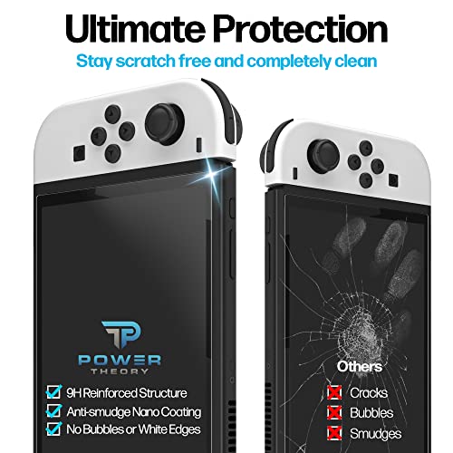 Power Theory Designed for Nintendo Switch OLED 7" Screen Protector Tempered Glass [9H Hardness], Easy Install Kit, 99% HD Bubble Free Clear, Case Friendly, Anti-Scratch, 2 Pack