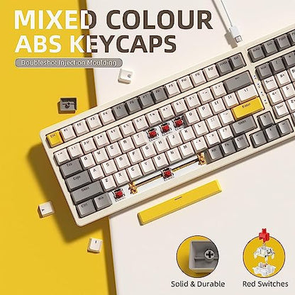 Ajazz Mechanical Gaming Keyboard,Hot Swappable Mechanical Keyboard with Numeric Pad,Compact USB Wired Keyboard 100 Keys Double-Shot ABS Keycaps,N-Key Rollover RGB Custom Keyboard for PC Mac(MX Red) - color: Cheese/Hot-swap Red Switch