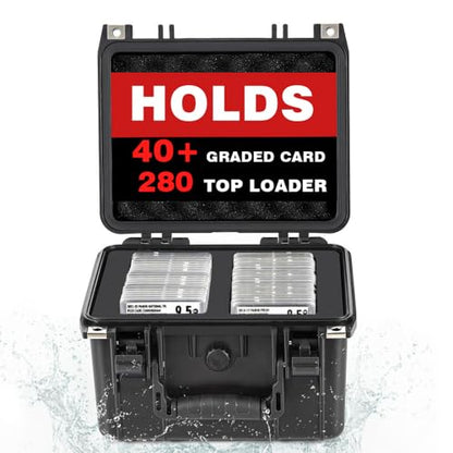 Graded Card Case - IP67 Waterproof Storage Box for Sports Trading Cards | Graded Card Carrying Case Storage Box for 40+ CSG, BGS, SGC, Top Loaders Graded Sports Trading Cards with 4 EVA Foam - size: M (holds 40+ Graded Cards--waterproof)