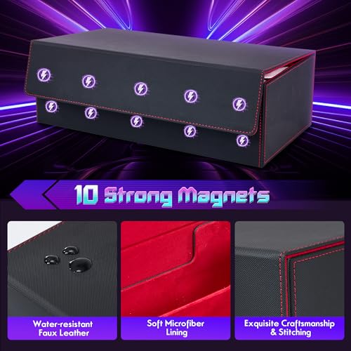 Trading Card Storage Box Holds 4 MTG Deck Boxes | Card deck case with dice compartment and playmat slot, compatible with Magic, TCG and CCG cards, Black & Red - color: 5. Card Box Black & Red, size: 4 Deck Card Box