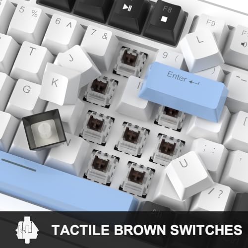 MageGee 75% Mechanical Gaming Keyboard, Compact Blue Backlit Wired Gaming Keyboards with Brown Switches, EVA Foam, Knob Control, STAR75 Portable NKRO PC Gaming Keyboard - White & Blue - color: White & Blue - Brown Switch