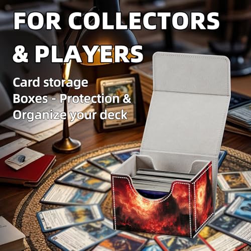 Trading Card Storage Box, Holds 100+ for MTG Cards, PU Leather with Magnetic Closure, Burning Hell Castle Fantasy Landscape Durable Deck Box for Magic the Gathering, Trading Card Games - color: Burning Hell Castle Fantasy Landscape