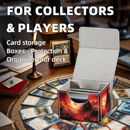Trading Card Storage Box, Holds 100+ for MTG Cards, PU Leather with Magnetic Closure, Burning Hell Castle Fantasy Landscape Durable Deck Box for Magic the Gathering, Trading Card Games - color: Burning Hell Castle Fantasy Landscape