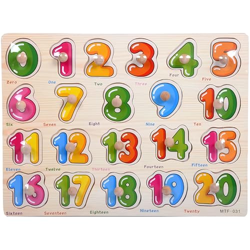 Numbers Puzzle Wooden for Toddlers 3+ Years Old - Montessori Number Learning Toy with Sorting Board & 123 Blocks - Preschool Educational Toy for Boys & Girls - Color & Counting Recognition - style: Numbers