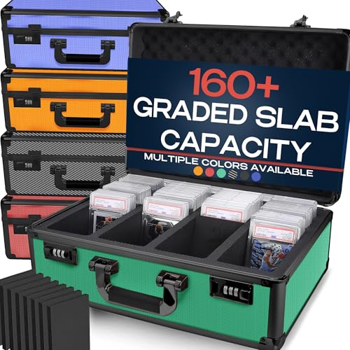 VALUN GREEN 160+ Slab Graded Card Storage Box (4 ROWS); Durable Sports, PSA Card Storage Box - Organizer Slab for Your Collection - For Baseball, Football, TCG, MTG Cards - Top Loader Design - color: Green, size: 160 Slabs