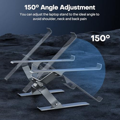 OMOTON More Stable Laptop Stand, Aluminum Adjustable Laptop Holder Stand for Desk, Ergonomic Detachable Notebook Riser Suitable for All Laptops (11-16 inch)