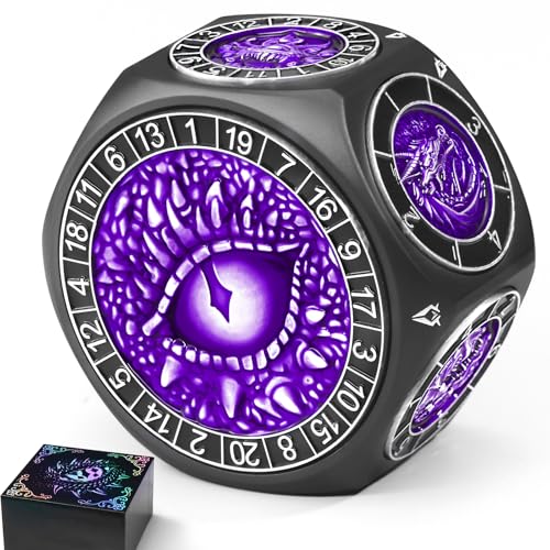 ZHOORQI 8-in-1 DND Dice Set – Metal Spinner Dice with Dual D20, 3D Monster Engravings & Smooth Spinning – Perfect for TTRPG, D and D Dungeons and Dragons Gifts(Black Dice - Purple) - color: Black Purple