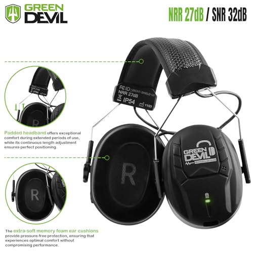 GREEN DEVIL Electronic Bluetooth Hearing Ear Protection Headphones With Boom Microphones 27dB Noise Cancelling Earmuffs - color: Grey