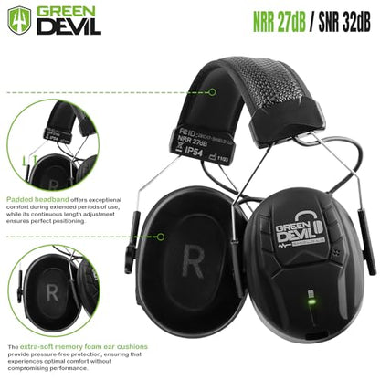 GREEN DEVIL Electronic Bluetooth Hearing Ear Protection Headphones With Boom Microphones 27dB Noise Cancelling Earmuffs - color: Grey