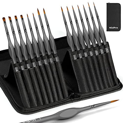 Nicpro 15 Pack Miniature Painting Set, Fine Detail Paint Brushes for Models, Acrylic Watercolor Oil, Ceramic, Shoe, Art Figure Paint by Number - Thin Artist Kit Nylon Holder - size: 15 PCS